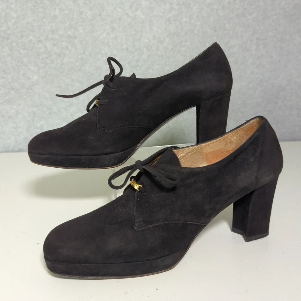 St. John Black Suede Lace Up Block Heel Pumps‎ Ankle Booties Women's Sz 8.5